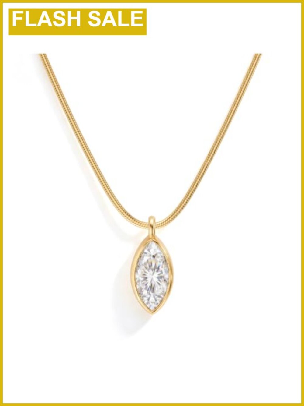 14K Gold Plated Marquise Pendant Necklace Snake Chain